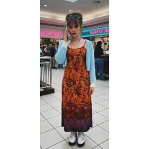 Vintage Afortiori Y2K Orange Tropical Summer Preppy Maxi Dress Womans Size Large